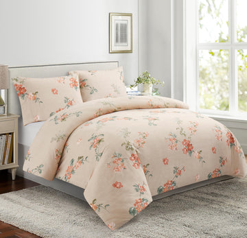 Ultra Soft Silky Rich Printed Rayon from Bamboo All Season 4 Pieces Duvet Cover Fitted Sheet Ensemble Bedding Set