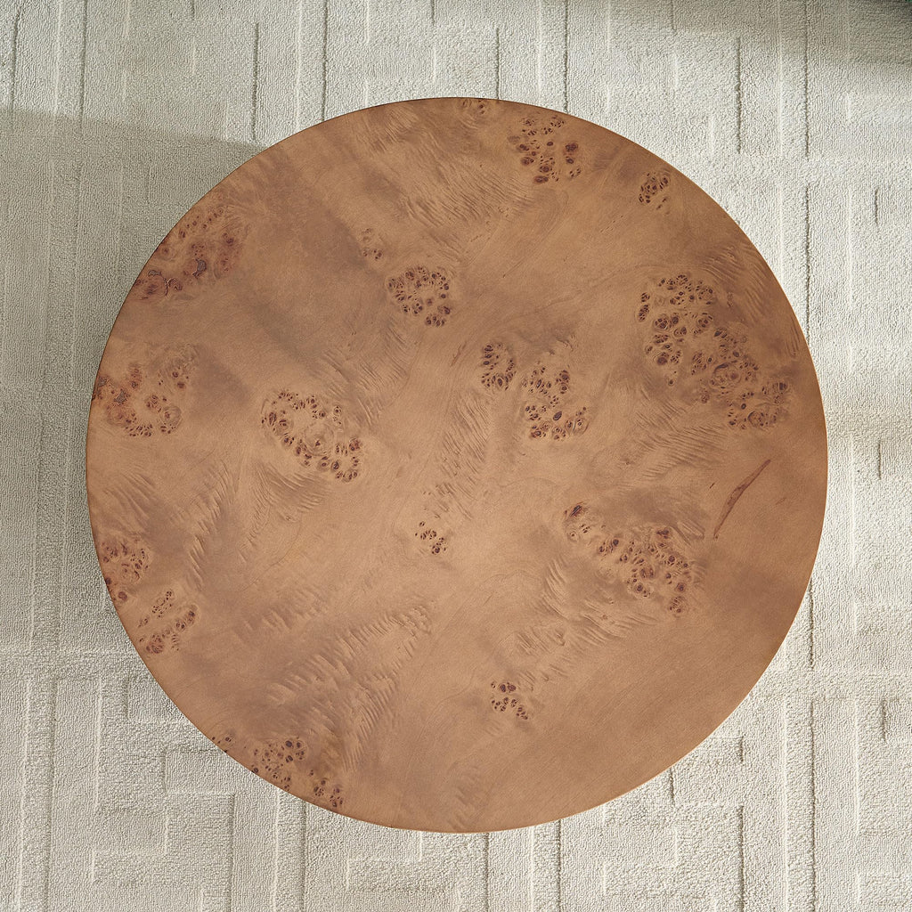 Round Coffee Table Wood, Modern Drum Burl Low Short Coffee Tables 31.49" W X 13.77''h Mid Century Wooden Pedestal