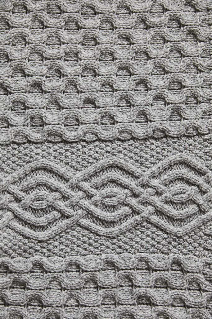 Honeycomb and Cable Knit Patterns 100% Irish Aran Throw/Blanket in Natural/Green Color 60 x 40 inches (Grey)