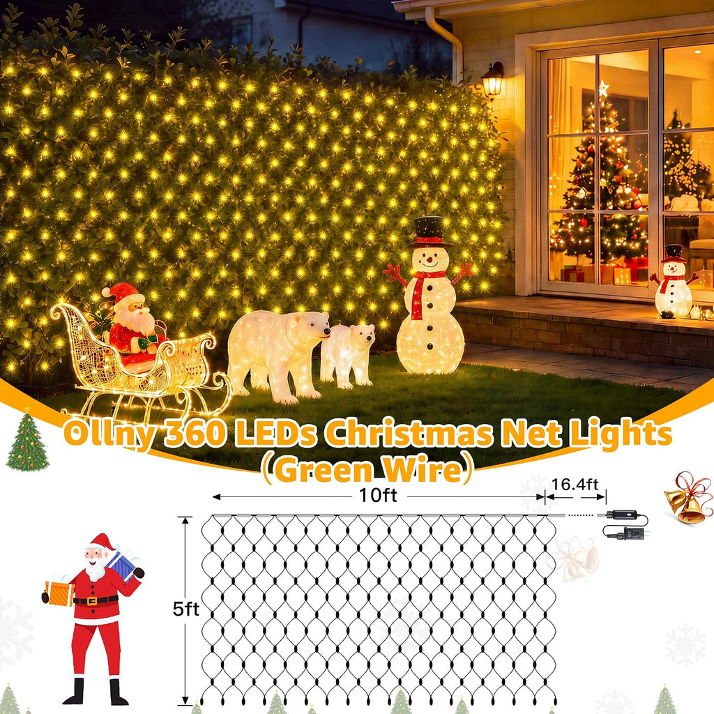 Christmas Net Lights Outdoor 360 LED, IP67, 10x5ft, Warm White