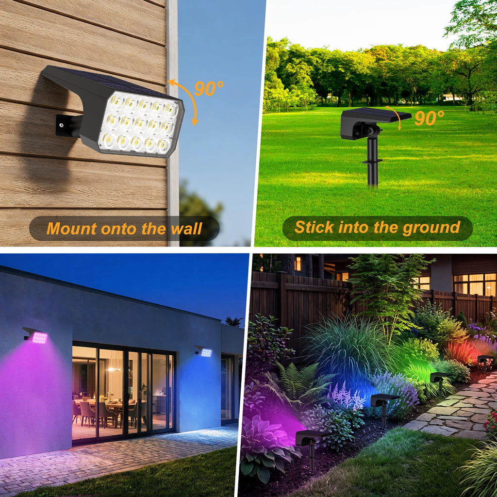 Spot Lights Outdoor, 6 Pack Multicolor Outdoor Solar Lights for Yard, 4 Lighting Mode Solar Landscape Spotlights with