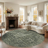 8ft Green Round Washable Area Rug for Living Room Vintage Boho Non Slip Circle 8x8 Large Rug Distres