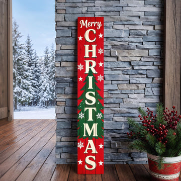 Vertical Merry Christmas Porch Sign, Rustic Wooden Xmas Standing Sign, Christmas Day Farmhouse Outdoor