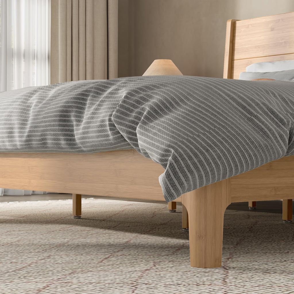 King Size Bamboo Platform Bed with Tall Headboard, Mid-Century Modern Floating Bed Frame with Wooden Solid Support