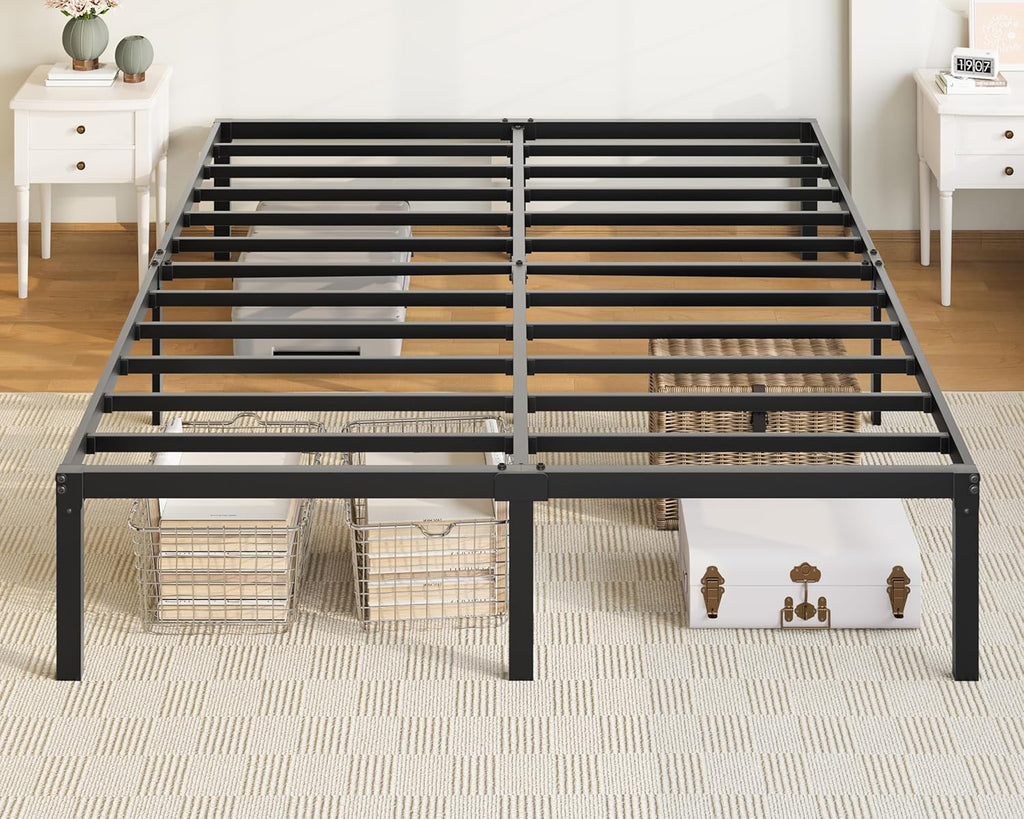 Full Bed Frame, 14 inch Metal Platform Beds with Storage Space, No Box Spring Needed and Easy Assembly, Black