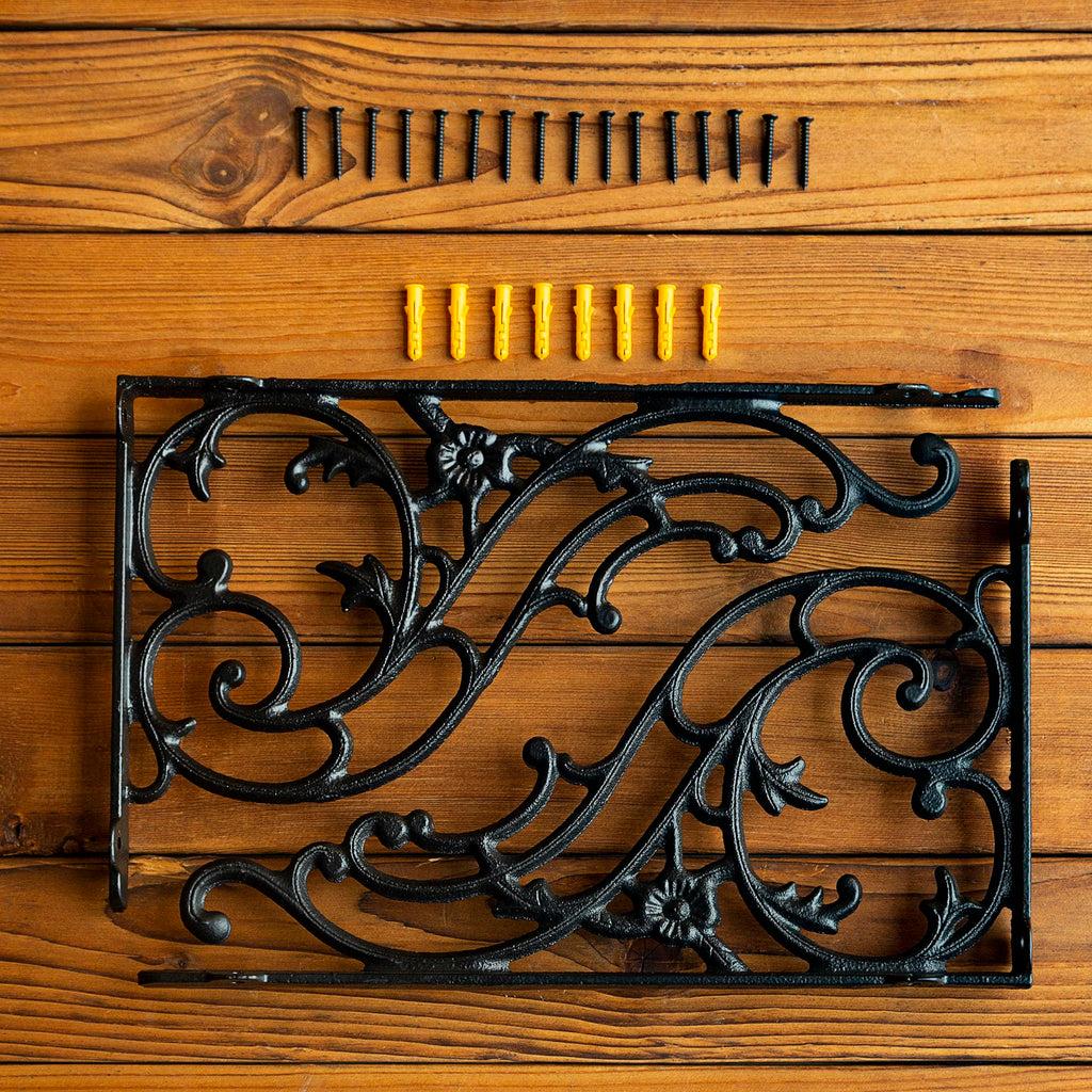 14''x8.5'' Decorative Shelf Brackets,2 Pack Cast Iron Shelf Supply,14 Inch Large Antique Black Corbesl,Screws Anchors