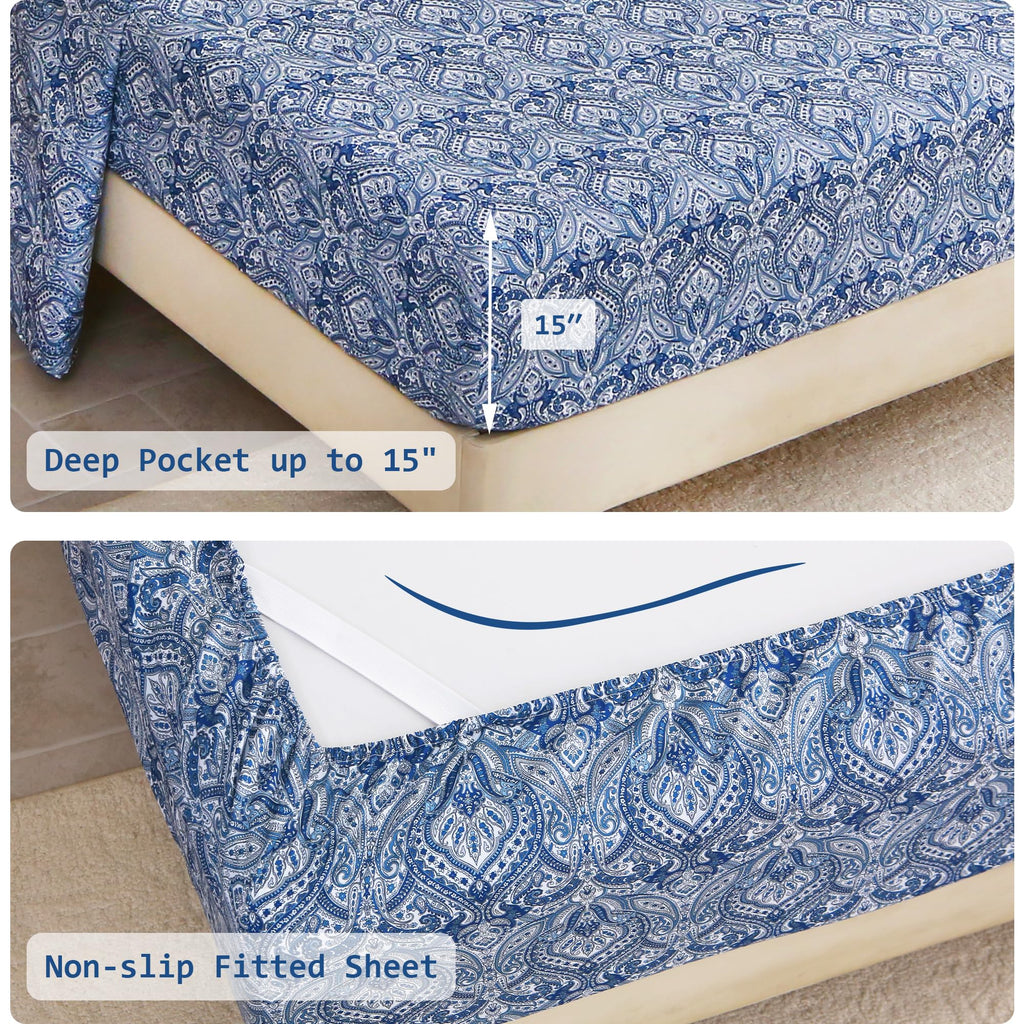 Floral Comforter Set with Sheets, 7 piece Luxury Vintage Bedding, Soft Microfiber Bed in a Bag, Cozy