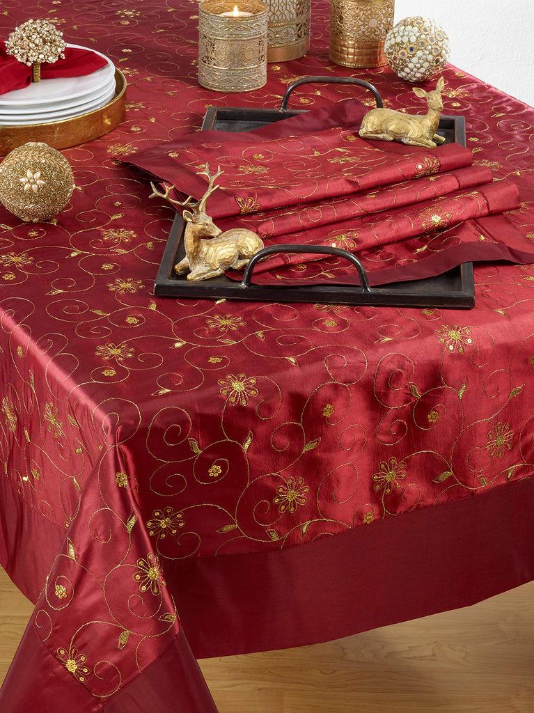 Beautiful Holiday Tablecloth With Embroidered And Sequined Design