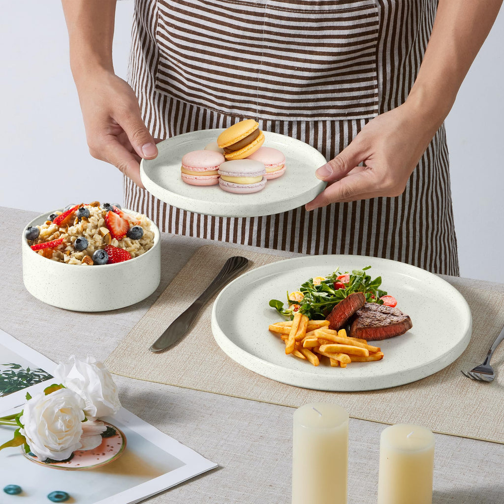 Dinnerware Sets for 6, 18-Piece Stoneware Plates and Bowls Set, White