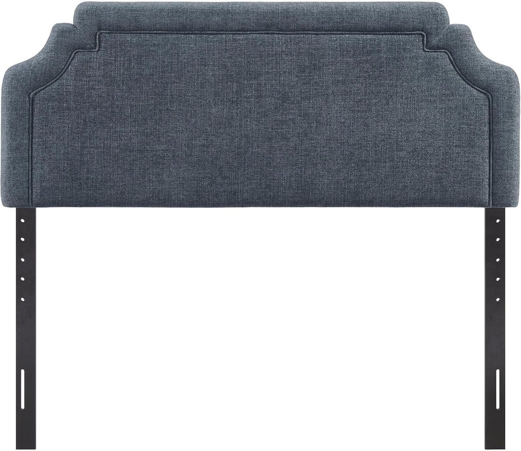 Queen Upholstered Fabric Headboard in Slate Blue - Padded Cushioned Headboard with Woven Heathered