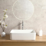 White Rectangle Bathroom Vessel Sink，19'' X 15'' Ceramic Above Counter Vessel Sinks，Modern Sink Bowls for Bathroom
