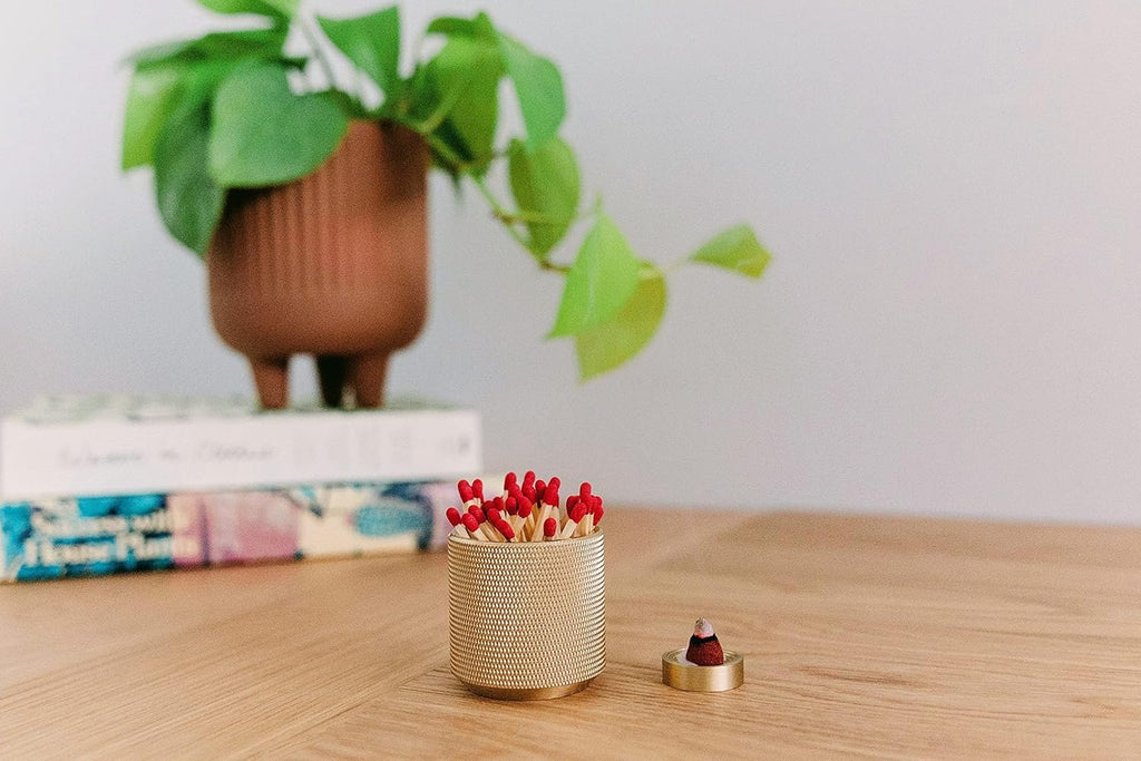 Match Holder with Striker - with Bonus Incense Holder - 100% Solid Brass Match Striker and Holder - A Modern Décor