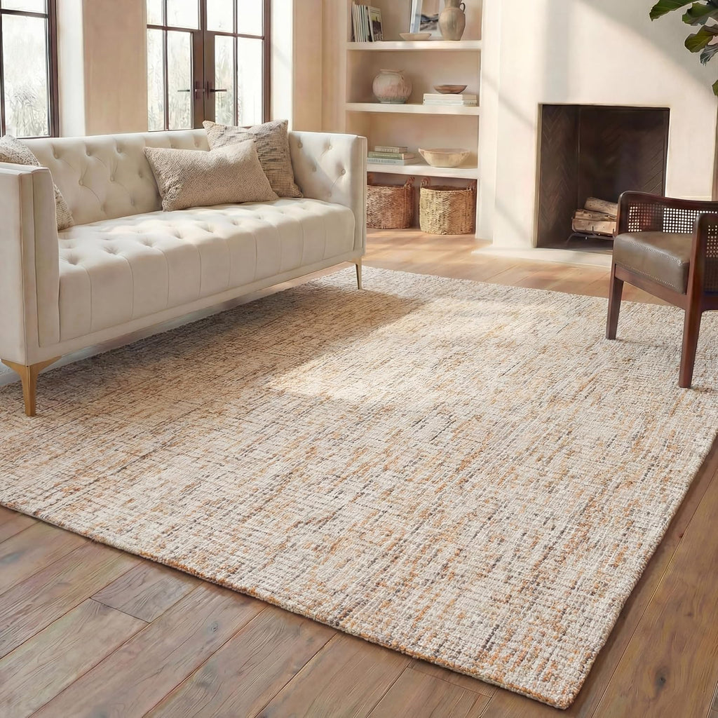 Abstract Area Rug - 8' x 10', Gold & Blue, Handmade Wool