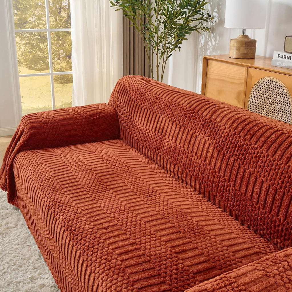 Fuzzy Hobo Couch Cover for Sectional Sofa, Sofa Slipcover for 2 Cushion Couch, 71"x118" Caramel Non-Slip Washable
