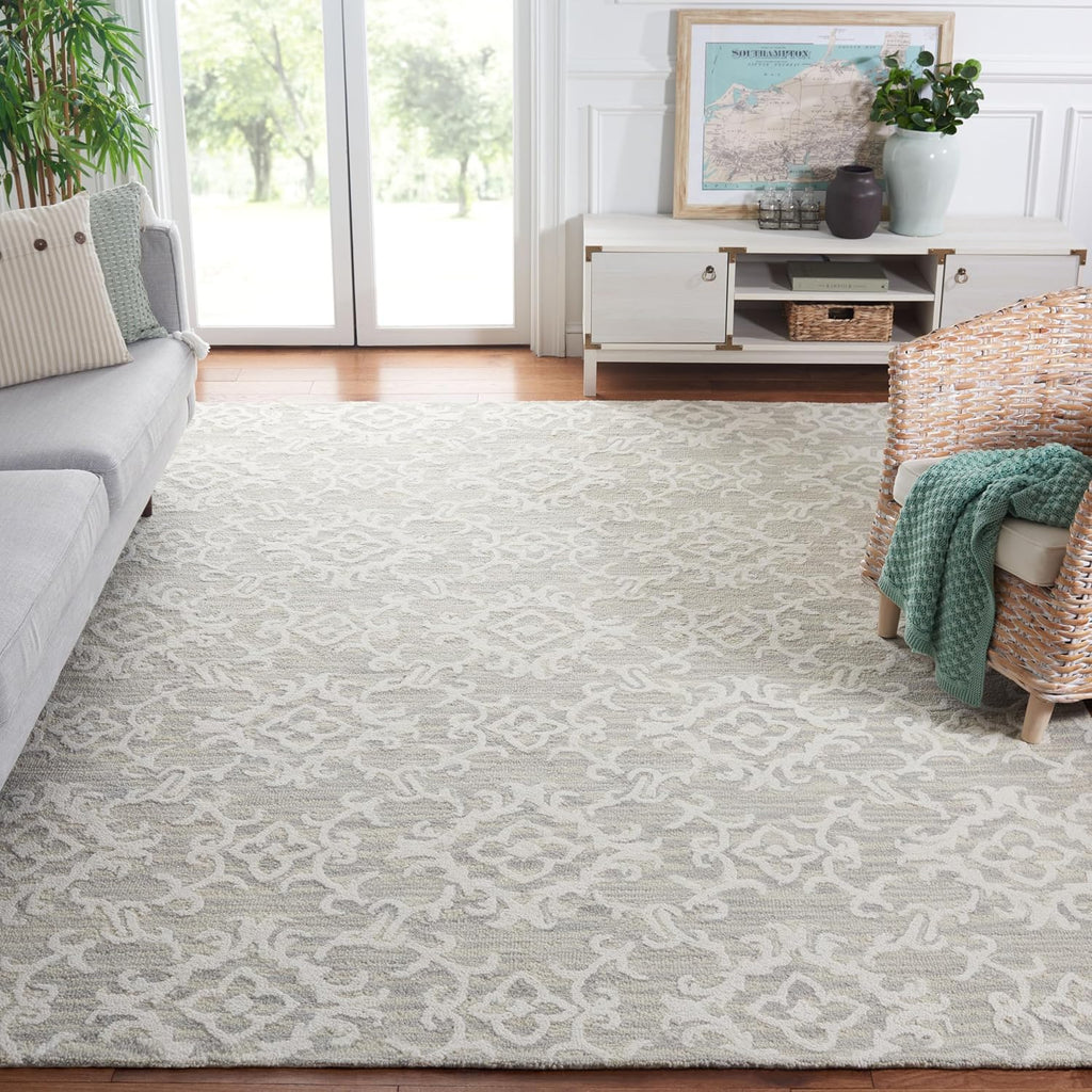 Blossom Area Rug - 10' x 14', Grey & Ivory, Contemporary Design
