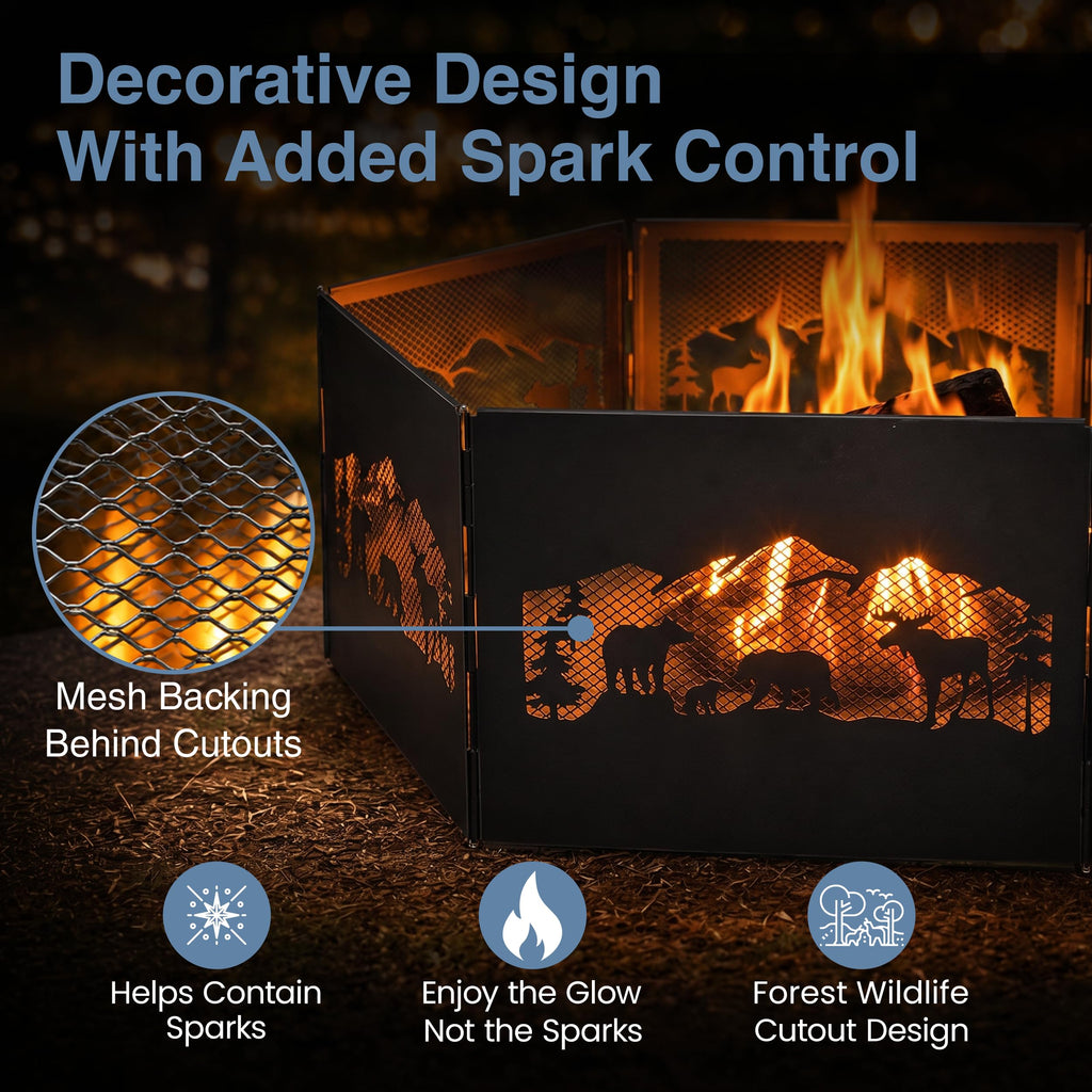 36" x 12" Zion Portable Folding Fire Ring, Steel Mesh Foldable Fire Ring, Northern Woods, Black