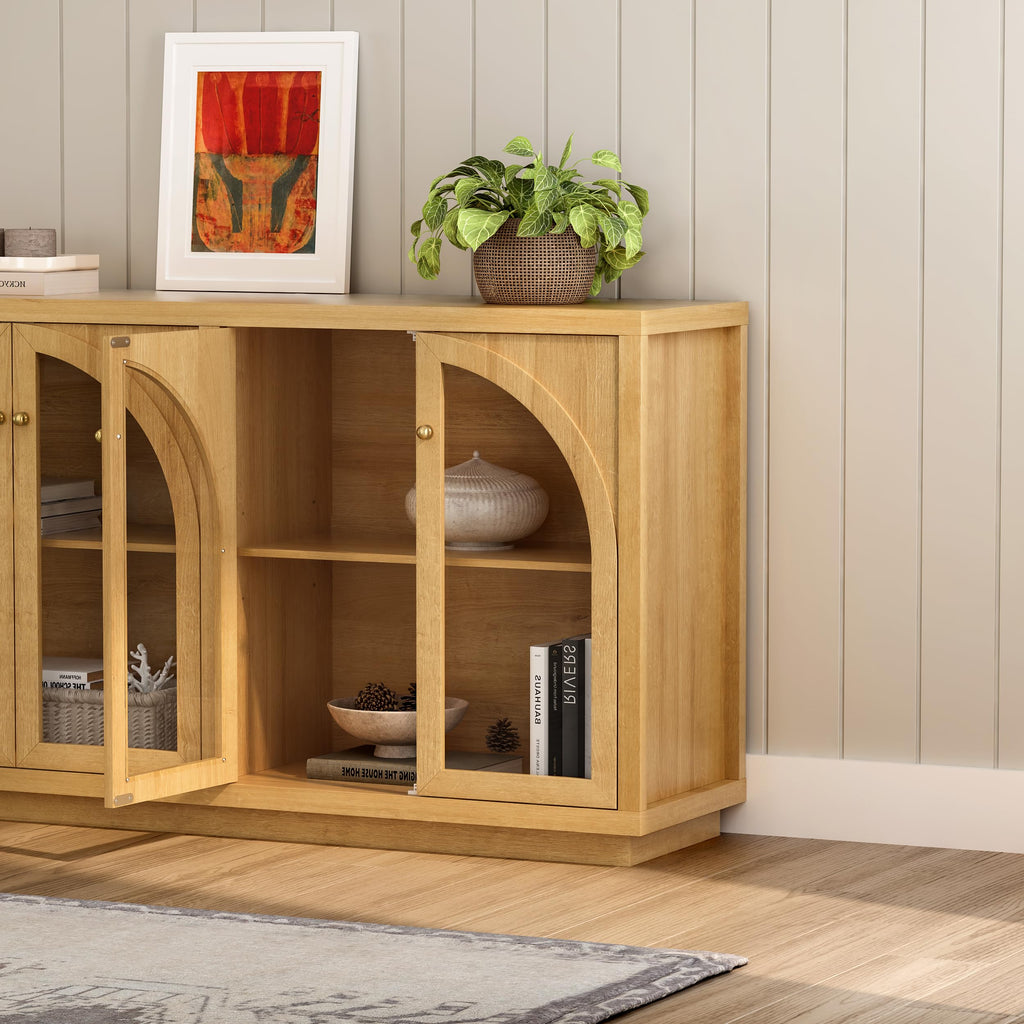 Modern Storage Cabinet with 4 Doors Set of 2, Arched Accent Sideboard Buffet with Adjustable Shelves, Boho Display