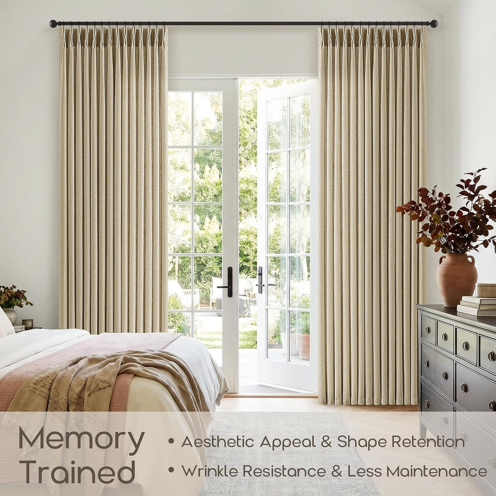 Oatmeal Flax Linen Pinch Pleated Semi Sheer Boho Curtains 90 Inches Long