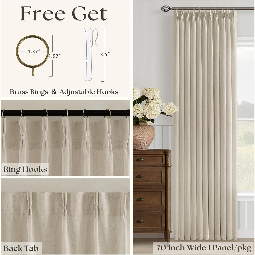 Neutral Linen Curtains 102 Inch Long Pinch Pleated 2 Panels for Living Room Light Filtering Semi Sheer Pinch Pleat