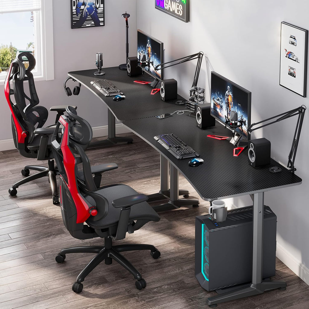 60 Inch Curved Gaming Desk with Large Adjustable Keyboard Tray
