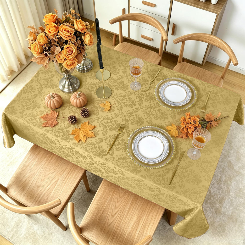 Golden Yellow Fall Jacquard Tablecloth, 60 x 102 Inch Rectangle