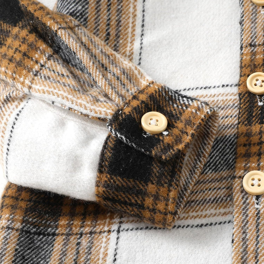 Toddler Baby Boy Plaid Flannel Hooded Button Down Shirt