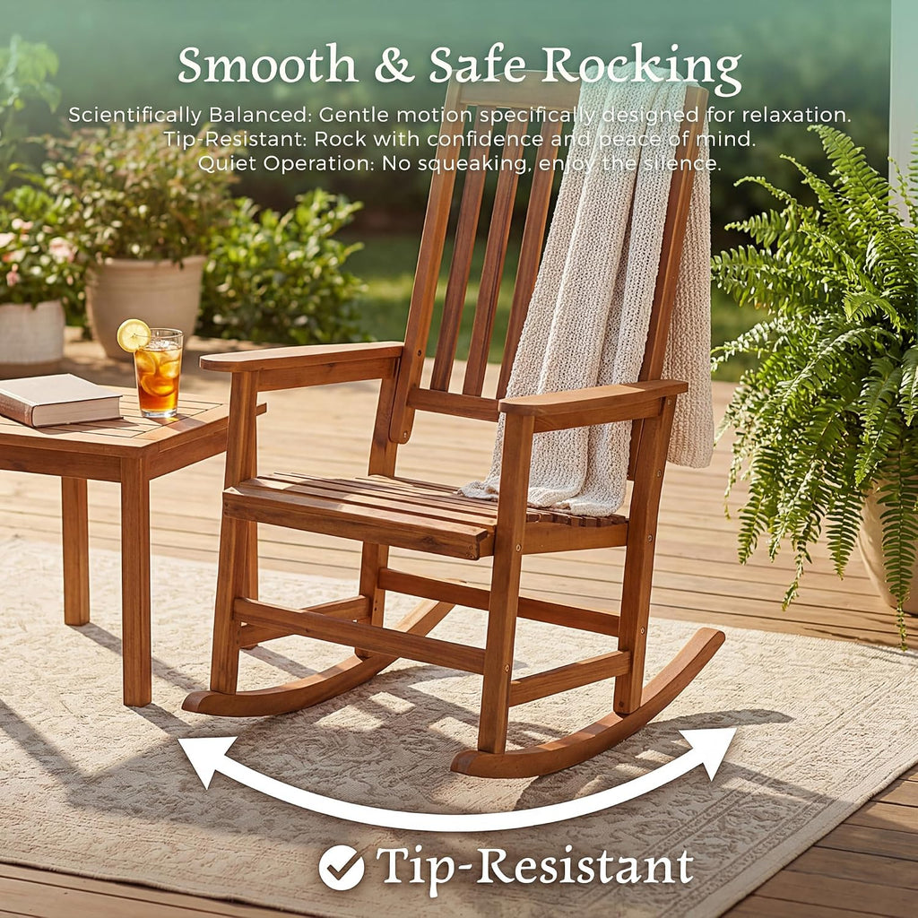 Outdoor Rocking Chair Acacia Wood Rocking Chairs Set of 2, Natural | Wooden Rocking Chair, Porch Rocking Chairs