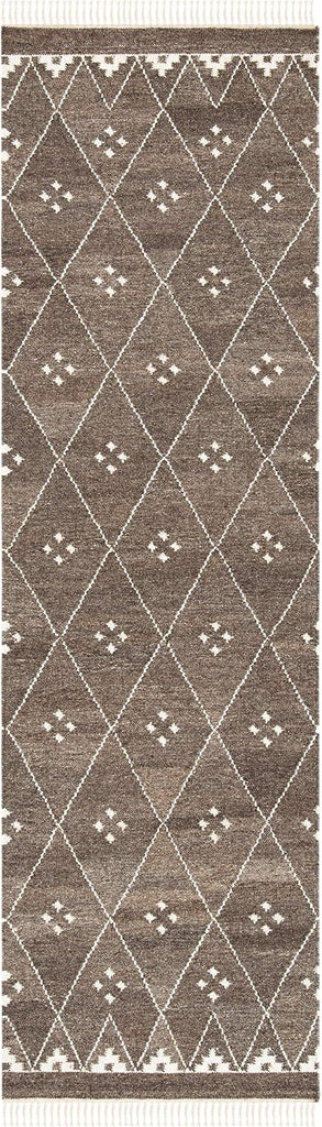 Natural Kilim Collection Runner Rug - 2'3" x 6', Brown & Ivory, Handmade Moroccan Boho Tribal Wool & Viscose, Ideal