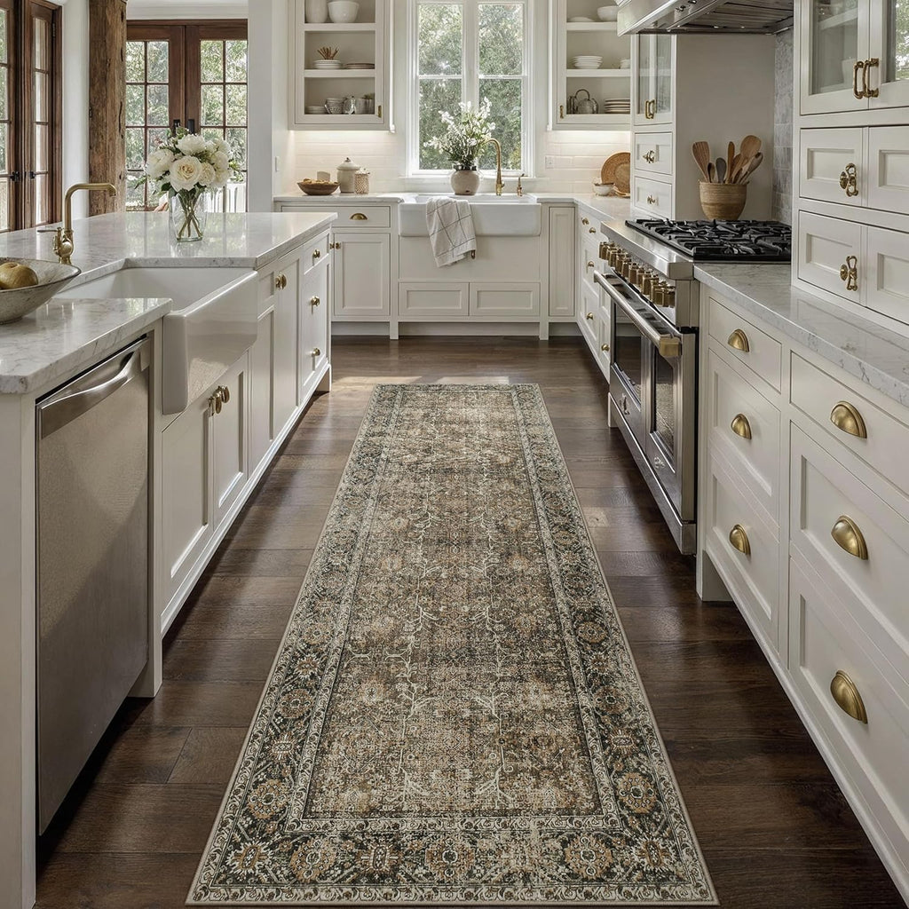 Brown Runner Rug 2x14 Vintage Area Carpet Hallway Long Indoor Kitchen Washable Living Room Low Pile 