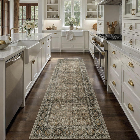 Brown Runner Rug 2x8 Vintage Area Carpet Hallway Long Indoor Kitchen Washable Living Room Low Pile T