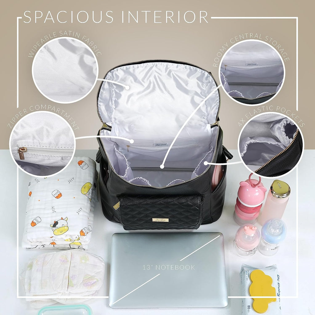 Monaco Large Diaper Bag Backpack by Luli Bebe - Designer Modern Vegan Leather Stylish Baby Backpack Diaper Bag