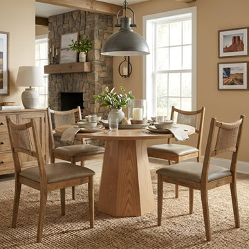 Wooden Dining Chairs Set of 4 PU Leather Upholstered Dining Room Chairs Kitchen Side Chair with Woven Seagrass Back