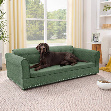 Oversized Sofa Pet Bed, Pet Bed Sofa with Backrest, Dog Couch Bed with Linen Fabric for Large Dogs, Olive Green