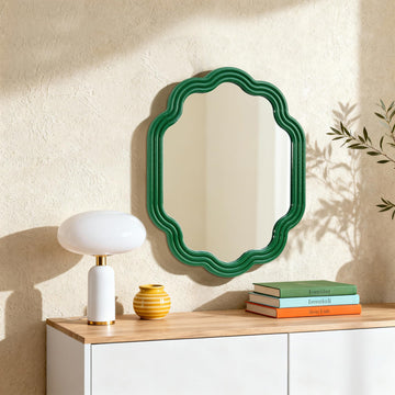Green Wavy Oval 16x20 Small Scallop Unique Wall Vanity Decor Mirror