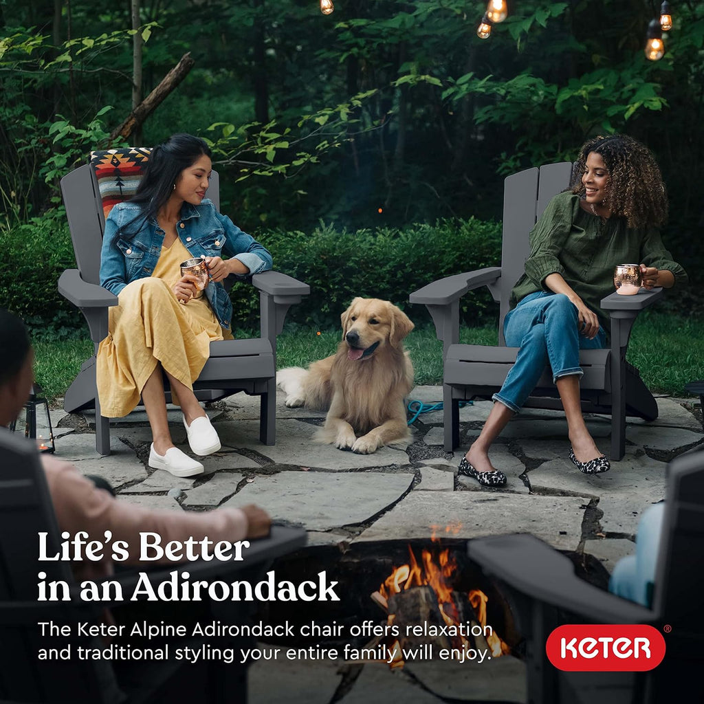 Alpine Adirondack 2 Pack Resin Outdoor Furniture Patio Chairs with Cup Holder-Perfect for Beach, Pool, and Fire Pit