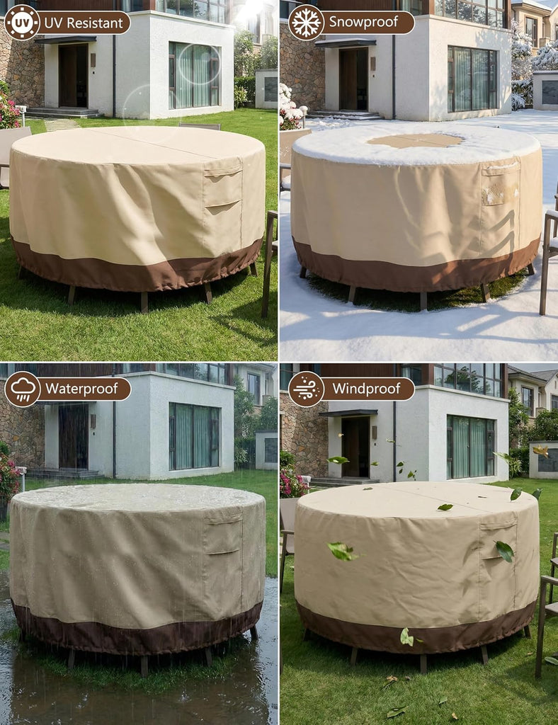 Patio Outdoor Furniture Covers Waterproof, Round Outdoor Table Cover | Heavy Duty 600D Oxford Patio Table and Chairs