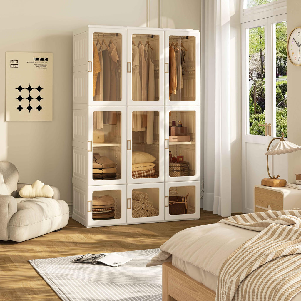 Portable Wardrobe Closet Storage Organizer for Clothes,Transparent Door Panels,Suitable ,Plastic Wardrobe with