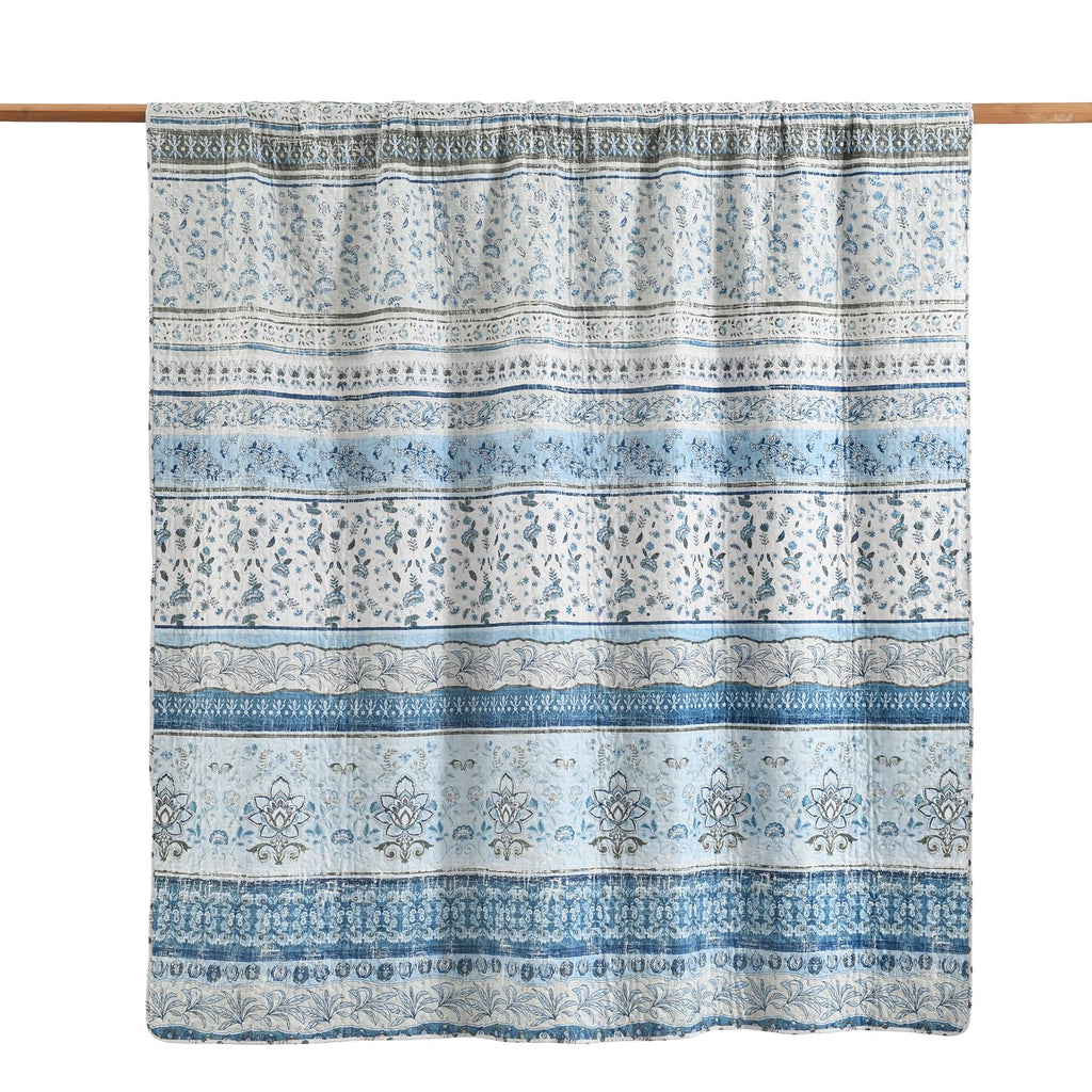 Boho Quilt Blue Bohemian Floral Quilt Bedding Set, Soft Lightweight Comforter Set for All Season