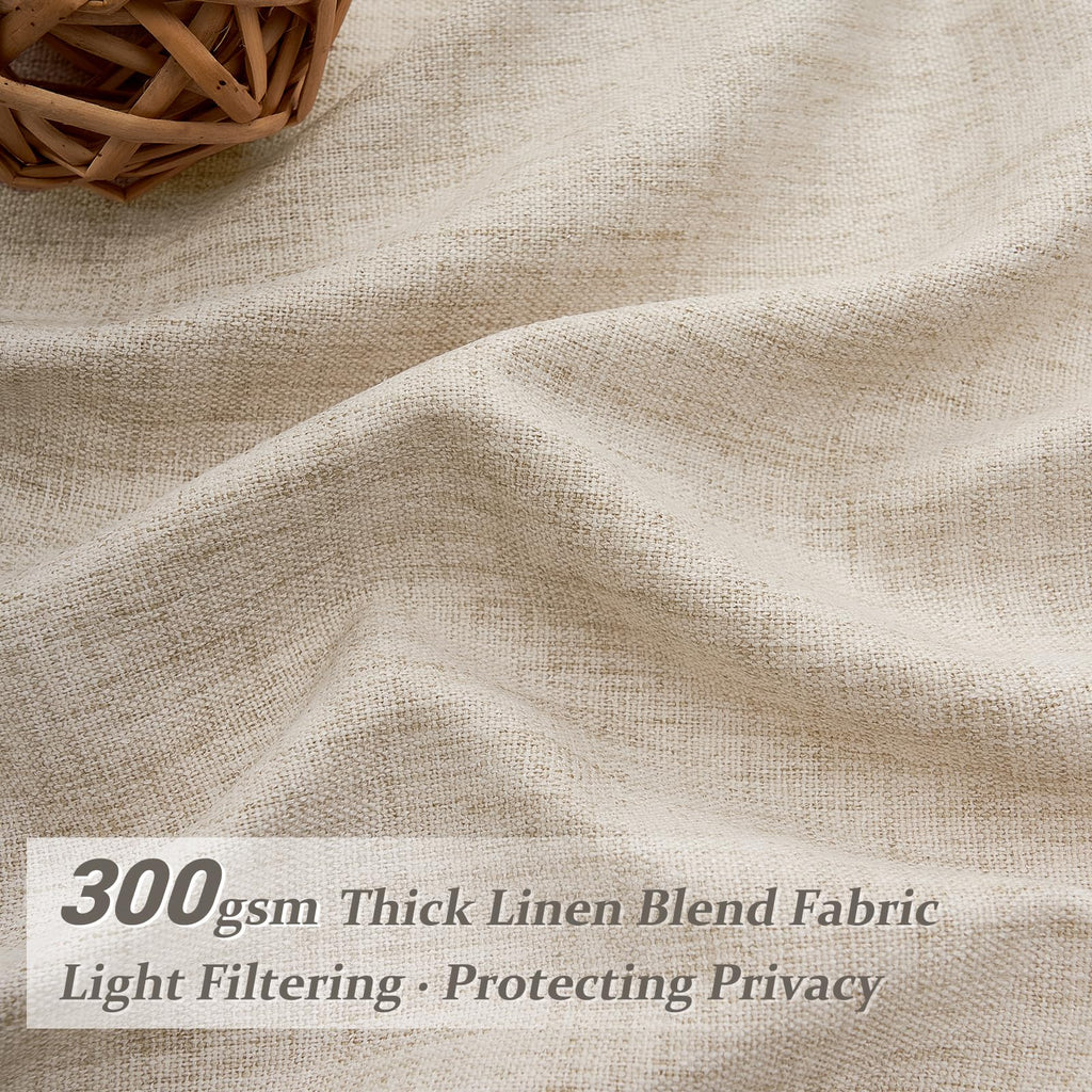 Linen Semi Sheer Large Curtains 102 Inches Long 2 Panels Set, Memory Trained Pinch Pleated Extra Wide Light