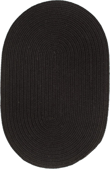 Rug Solid Wool S112 Black 2' x 4' Oval Runner - Braided Area Rug, Home Decor, Floor Mat or Bedroom Rug - Easy Care