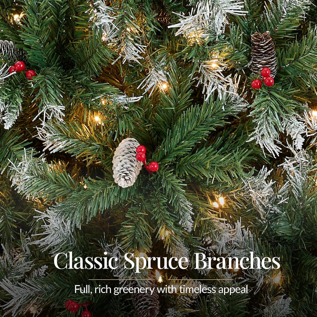 Pencil Christmas Tree Pre-Lit w/Viral Twinkling Lights, Slim Pre-Decorated Artificial Frosted Pine Skinny Holiday