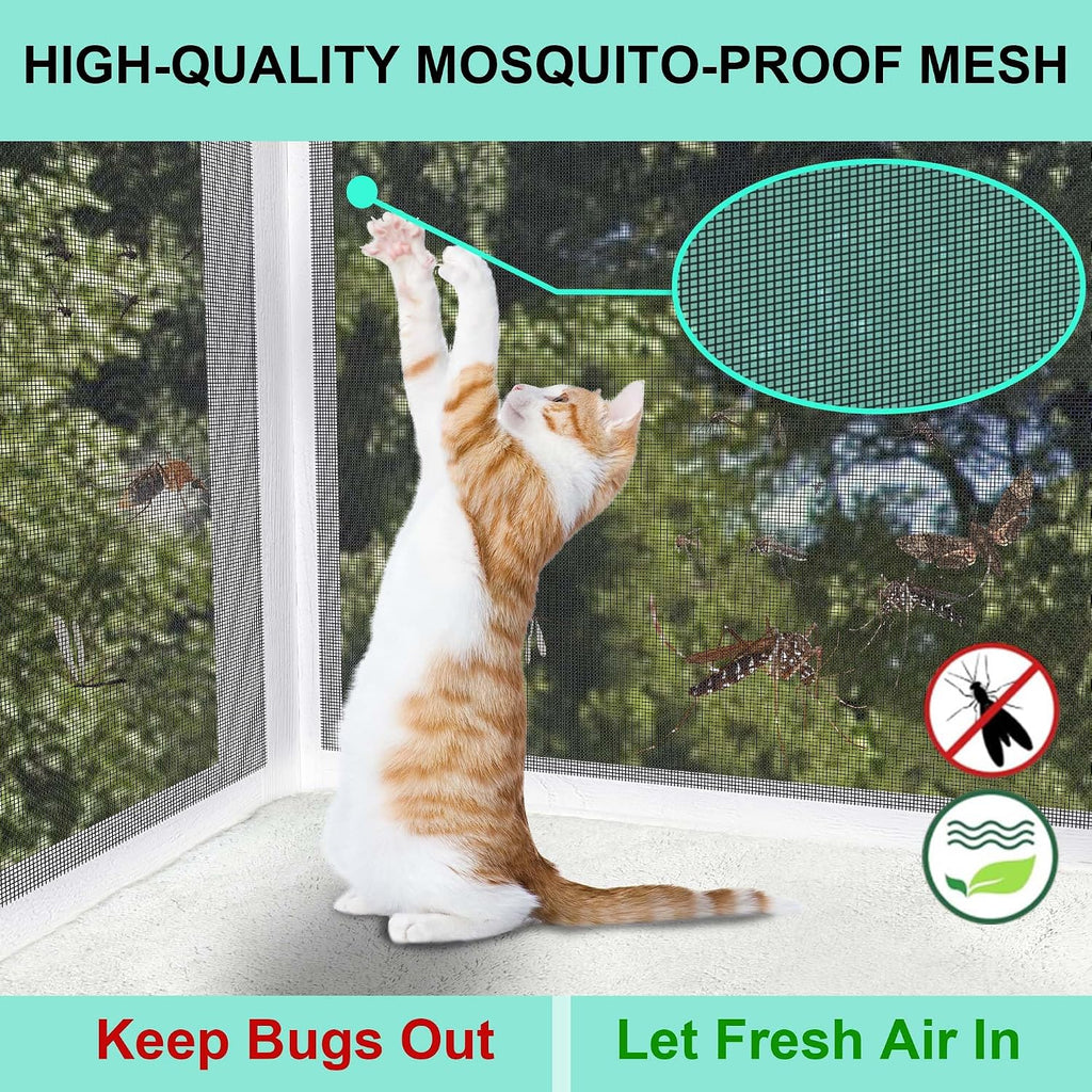Winter Cat Window Box, Window Catio with Bug Proof Mesh, Min Height 16"
