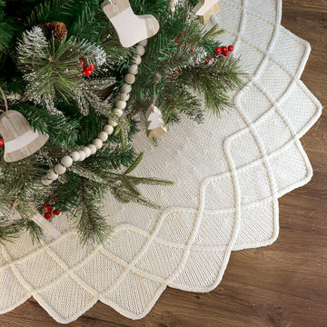 Knit Christmas Tree Skirts, Neutral Tree Skirt, Cozy Christmas Decorations