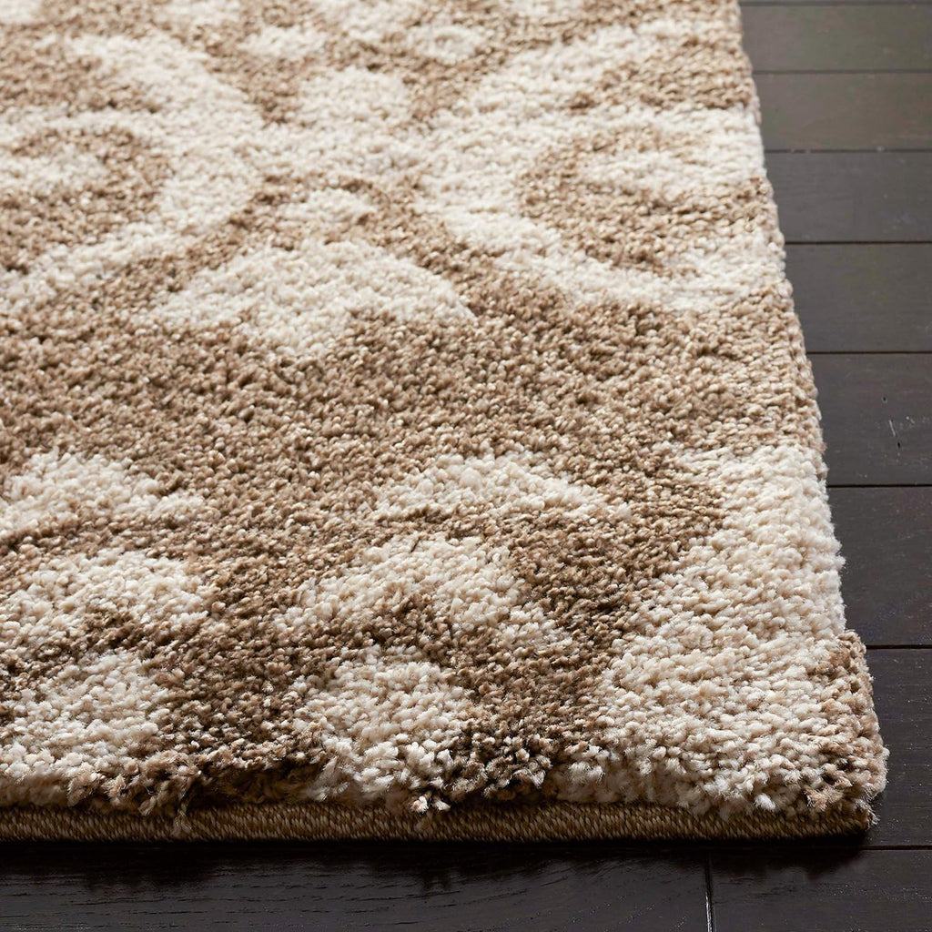 Florida Shag Collection Area Rug - 4' Square, Beige & Cream, Damask Design, Non-Shedding & Easy Care, 1.2-inch Thick