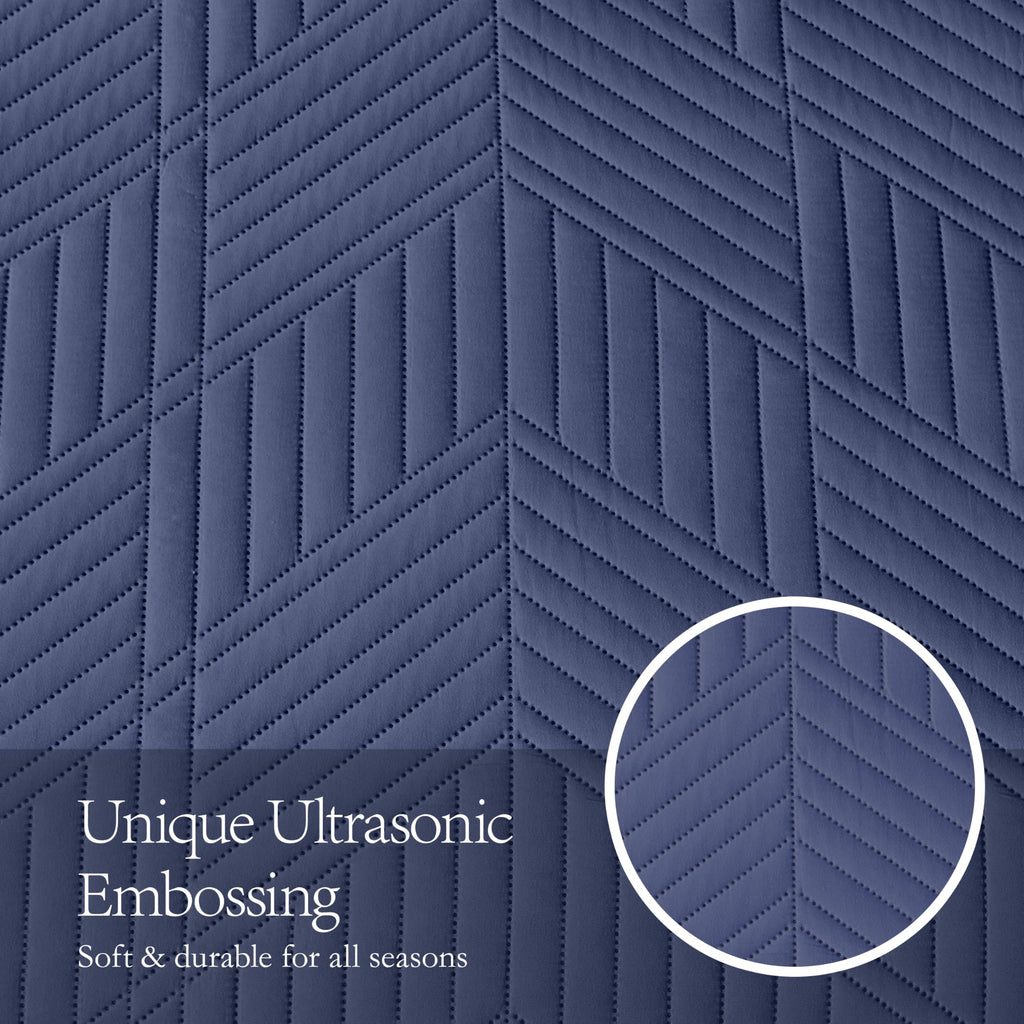 Quilt Bedding Set, Navy Blue Ultrasonic Quilt Set Reversible Microfiber Bedspread, Lightweight Soft