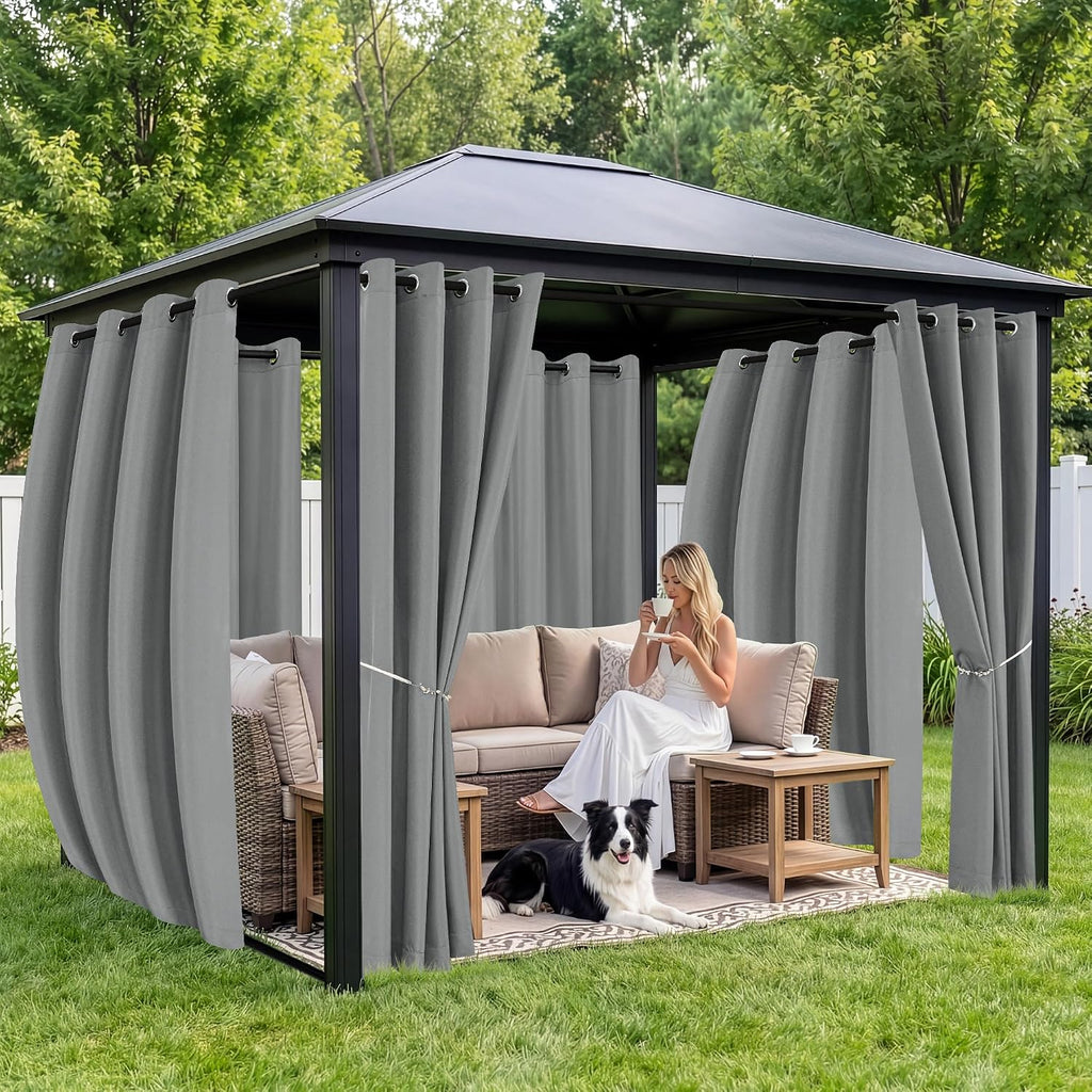 Gazebo Curtains Outdoor Waterproof 6 Panels, Porch Sun Shade | Weatherproof & Privacy, Windproof Outside Drapes