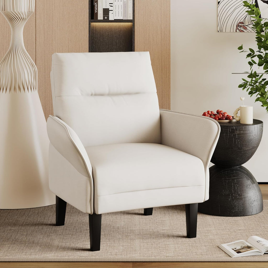 Morden Accent Chair with PU Leather Armrest,Upholstered Chairs Lounge Faux Leather Reading Chairs Side Sitting - Set of 2