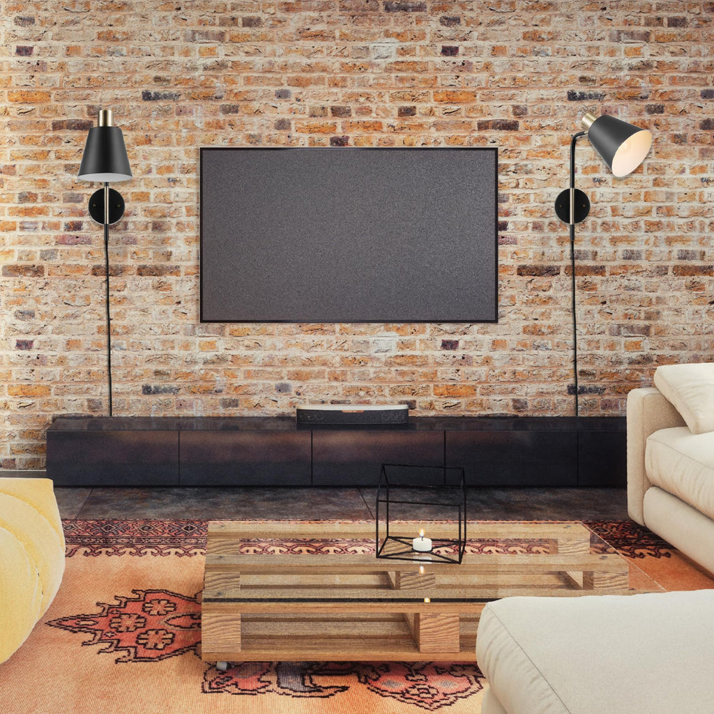 Cleo 1-Light Plug-in or Hardwire Wall Sconce, Matte, Antique Brass Accents, Black Cloth Cord, 14.44