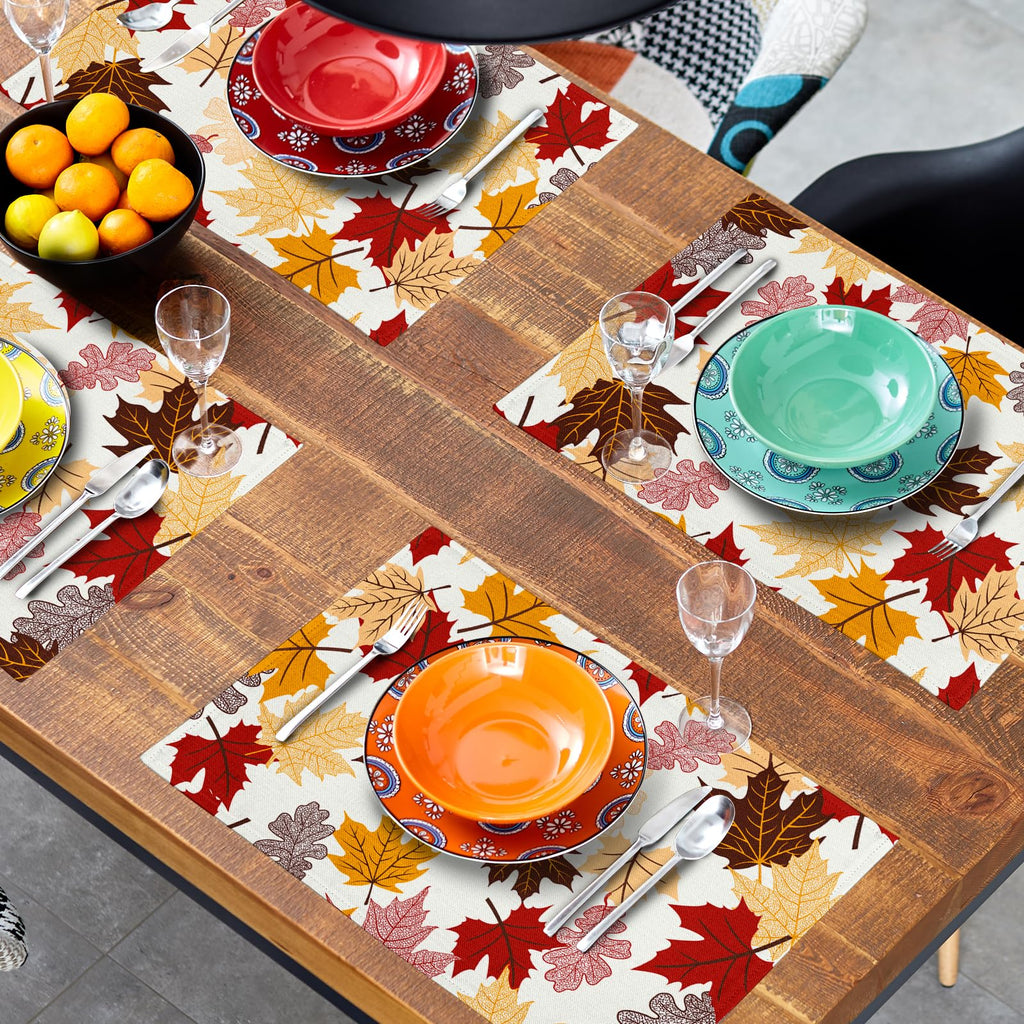 Maple Leaf Placemats Set of 4 Dining, Colorful Fall Autumn Thanksgiving Leaves Non-Slip Washable Linen Place Table
