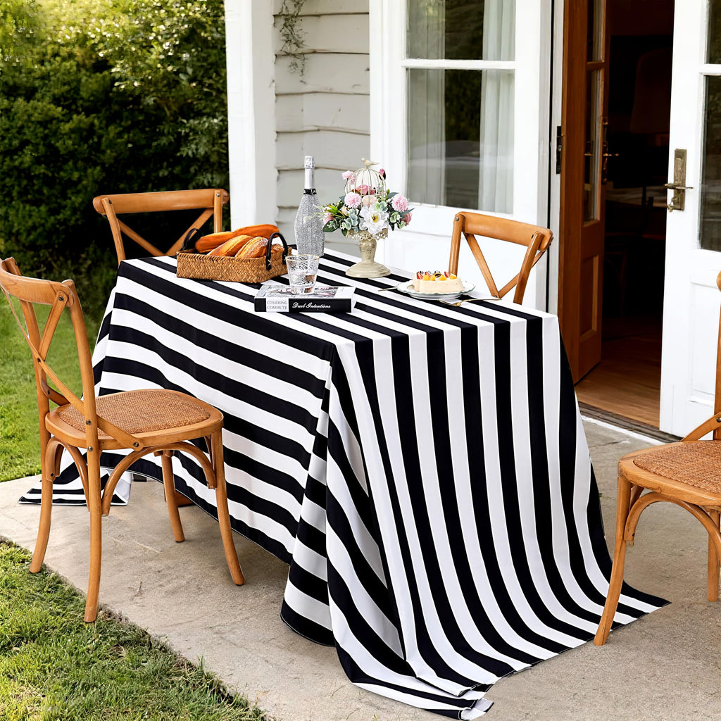 Black and White Striped Rectangle Tablecloth 57x120Inch Holiday Table Decor